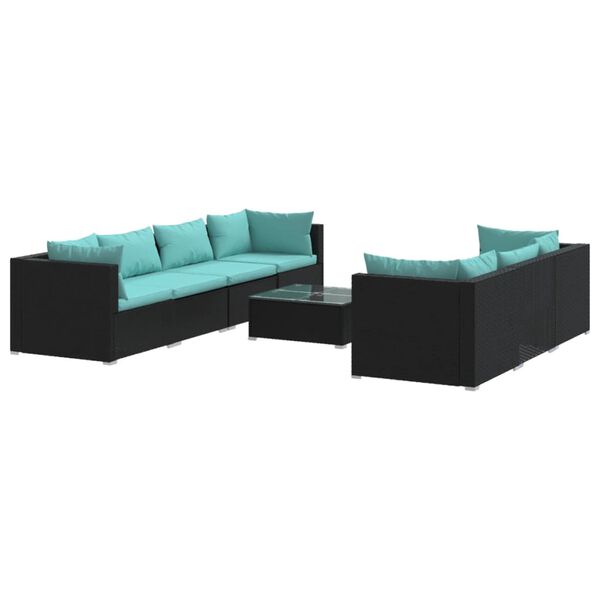vidaXL Salon de jardin 8 pcs avec coussins r&eacute;sine tress&eacute;e noir