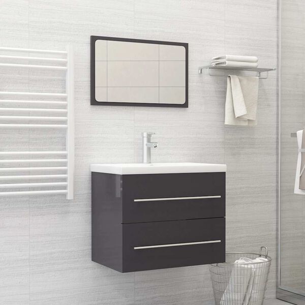 vidaXL Ensemble de meubles de salle de bain 2 pcs Gris brillant