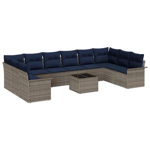 vidaXL Ensemble de canap&eacute; de jardin avec coussin 11 pcs Gris polyrotin