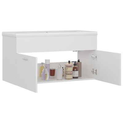 vidaXL Armoire d'évier avec lavabo intégré Blanc Bois d'ingénierie