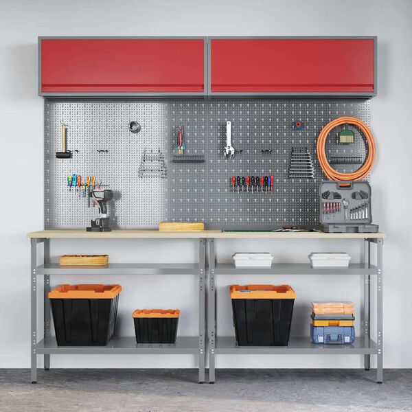 vidaXL Ensemble d'&eacute;tabli avec &eacute;tag&egrave;re avec stockage Gris Acier