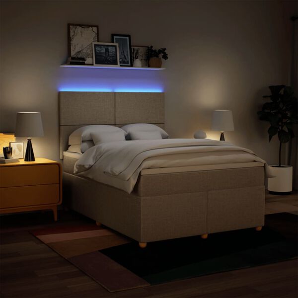vidaXL Sommier &agrave; lattes de lit avec matelas Cr&egrave;me 140x200 cm Tissu