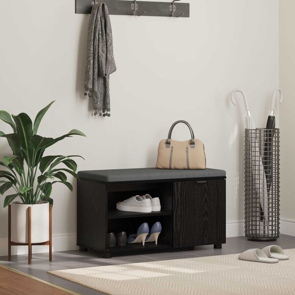 vidaXL Banc d'entr&eacute;e avec coussin Uni Ch&ecirc;ne noir 80 x 38 x 46 cm
