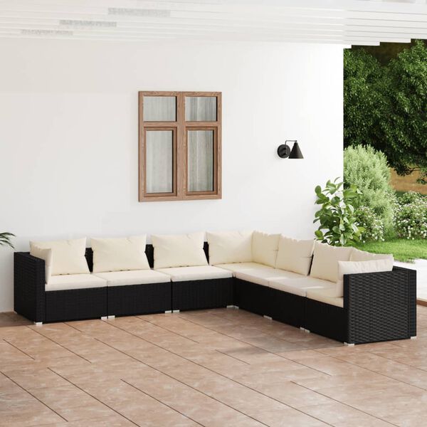 vidaXL Salon de jardin 7 pcs avec coussins R&eacute;sine tress&eacute;e Noir