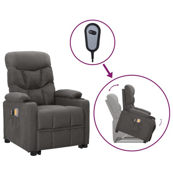 vidaXL Fauteuil de massage inclinable Gris foncé Tissu