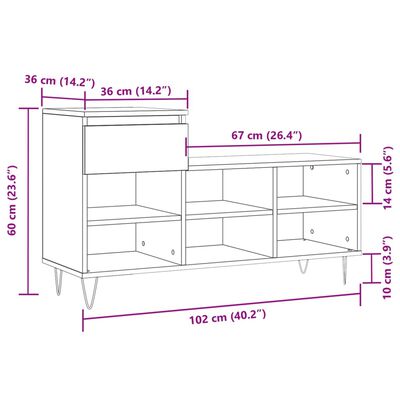 vidaXL Armoire à chaussures Gris béton 102x36x60 cm Bois d'ingénierie