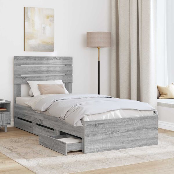 vidaXL Cadre de lit Gris Sonoma 100 x 200 cm Bois Ing&eacute;nierie