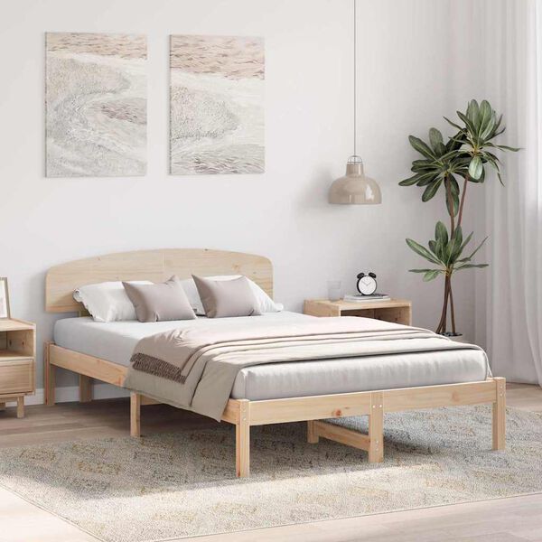 vidaXL Cadre de lit avec tête de lit Naturel 140 x 190 cm Pin massif