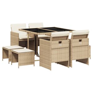 vidaXL Ensemble &agrave; manger de jardin et coussins 9 pcs beige Poly rotin