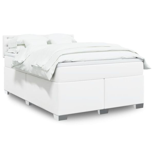 vidaXL Sommier à lattes de lit avec matelas Blanc 140x190cm Similicuir