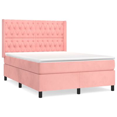 vidaXL Sommier à lattes de lit avec matelas Rose 140x200 cm Velours