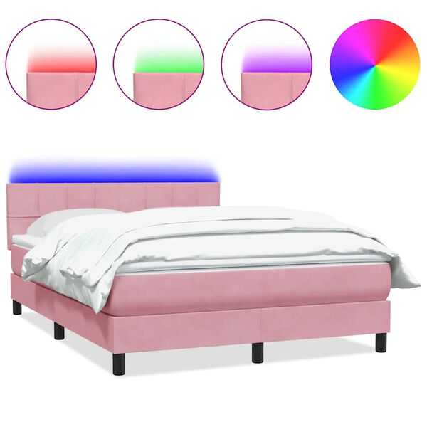 vidaXL Sommier &agrave; lattes de lit avec matelas et LED rose 140x210 cm velours