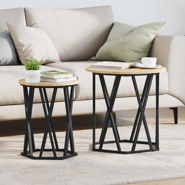 vidaXL Table basse 2 pcs Chêne Sonoma Bois d'ingénierie et acier