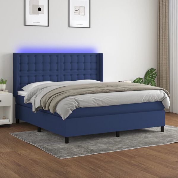 vidaXL Sommier &agrave; lattes de lit matelas et LED Bleu 180x200 cm Tissu