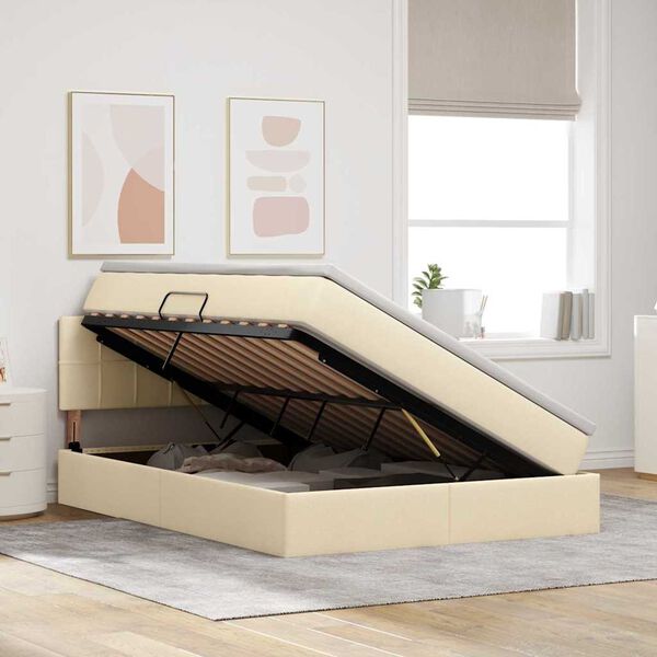 vidaXL Lit avec rangement et LED avec matelas Cr&egrave;me 140 x 200 cm tissu