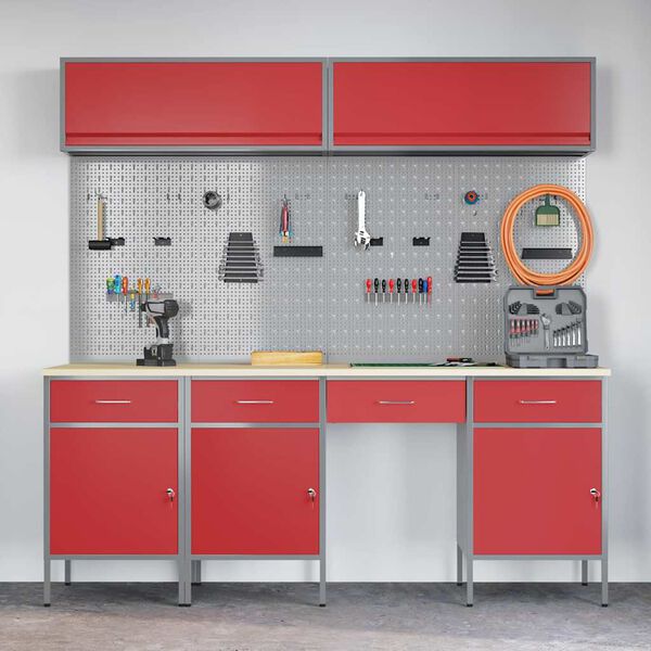 vidaXL Ensemble de placards de travail avec tiroir 10 pcs Rouge