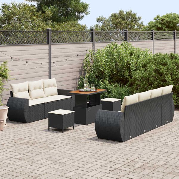 vidaXL Ensemble de canap&eacute; de jardin avec coussin 10 pcs Noir polyrotin