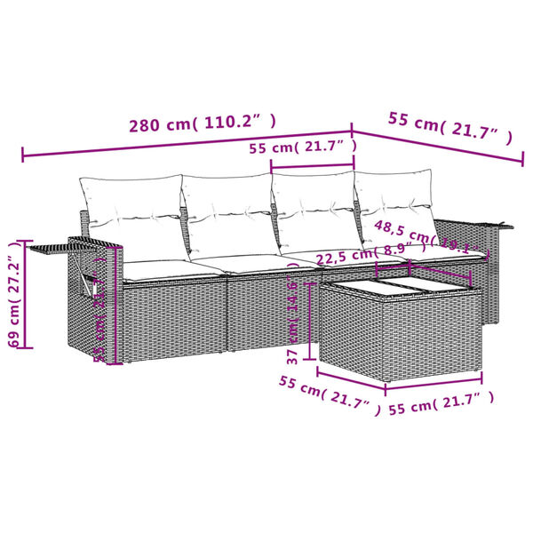 vidaXL Salon de jardin avec coussins 5 pcs marron r&eacute;sine tress&eacute;e