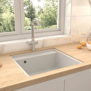 vidaXL &Eacute;vier de cuisine avec trou de trop-plein Blanc Granit