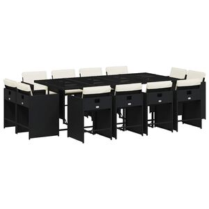 vidaXL Ensemble &agrave; manger de jardin 13 pcs coussins noir r&eacute;sine tress&eacute;e