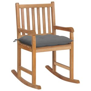 vidaXL Chaise &agrave; bascule avec coussin gris Bois de teck solide