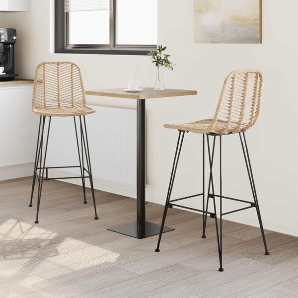 vidaXL Chaise de bar 2 pcs Naturel 44,5 x 53 x 111 cm Rotin et m&eacute;tal