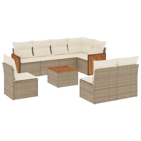 vidaXL Salon de jardin avec coussins 9 pcs beige r&eacute;sine tress&eacute;e