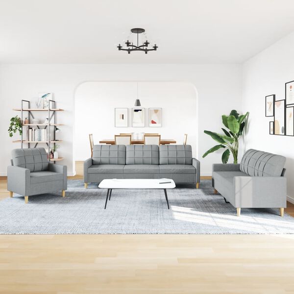 vidaXL Ensemble de canap&eacute;s 3 pcs gris clair tissu