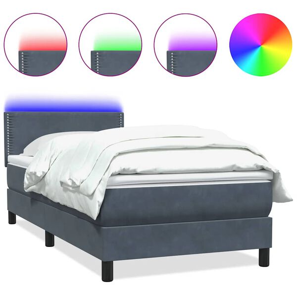 vidaXL Sommier à lattes de lit et matelas et LED gris foncé 80x210 cm velours