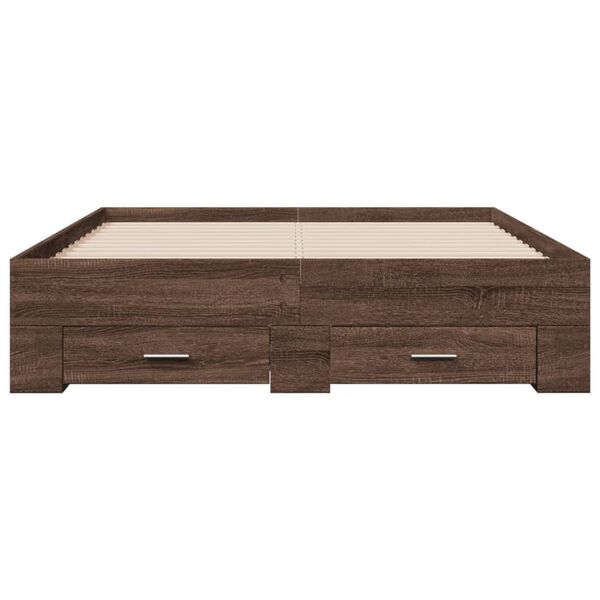 vidaXL Cadre de lit avec tiroirs sans matelas ch&ecirc;ne marron 135x190 cm