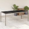 vidaXL Table de jardin dessus en verre gris clair r&eacute;sine tress&eacute;e
