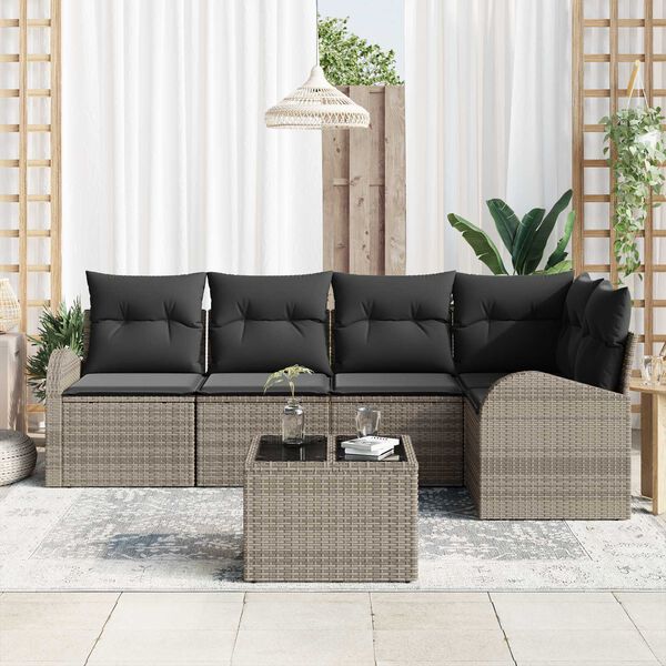 vidaXL Ensemble de canap&eacute; de jardin avec coussin 6 pcs Gris Poly rotin