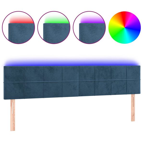 vidaXL T&ecirc;te de lit &agrave; LED Bleu fonc&eacute; 200x5x78/88 cm Velours