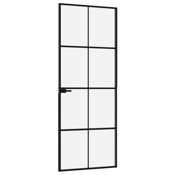 vidaXL Porte d'int&eacute;rieur Noir 76x201,5 cm Tremp&eacute; verre aluminium fin