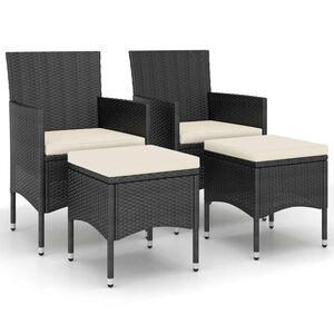 vidaXL Jeu de chaise et tabouret de jardin 4 pcs R&eacute;sine tress&eacute;e Noir