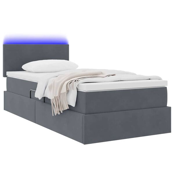 vidaXL Lit avec rangement et LED Gris fonc&eacute; 100 x 200 cm Velours