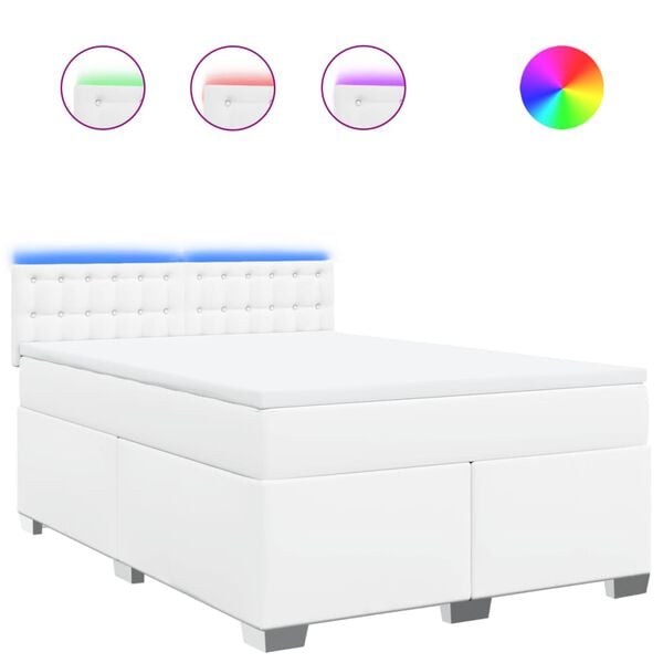 vidaXL Sommier &agrave; lattes de lit avec matelas Blanc 160x200cm Similicuir