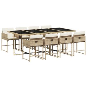 vidaXL Ensemble &agrave; manger de jardin et coussins 9 pcs beige Poly rotin
