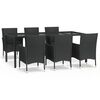vidaXL Ensemble &agrave; manger de jardin coussins 7pcs Noir R&eacute;sine tress&eacute;e