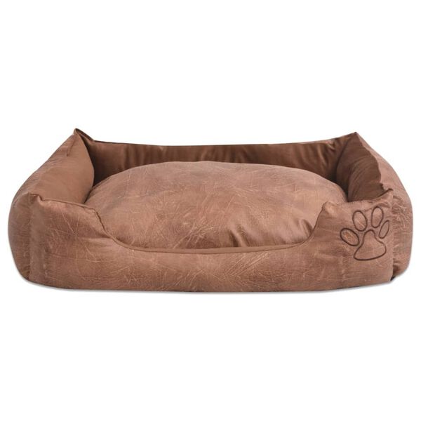 vidaXL Lit pour chiens avec coussin Cuir artificiel PU Taille M Beige