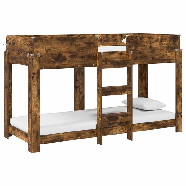 vidaXL Lit Superpos&eacute; pour Enfants avec matelas Ch&ecirc;ne fum&eacute; 75 x 190 cm