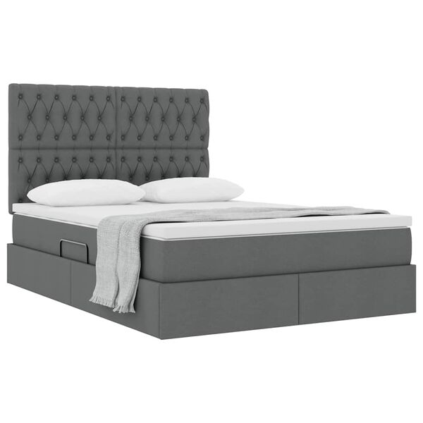 vidaXL Lit avec rangement et matelas Gris fonc&eacute; 140 x 190 cm Polyester