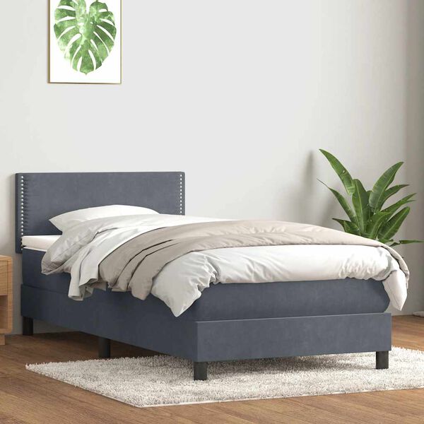 vidaXL Sommier à lattes de lit et matelas et LED gris foncé 80x210 cm velours