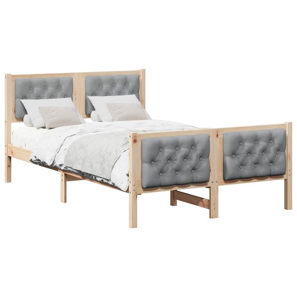 vidaXL Cadre de lit Gris clair 135 x 190 cm Pin massif