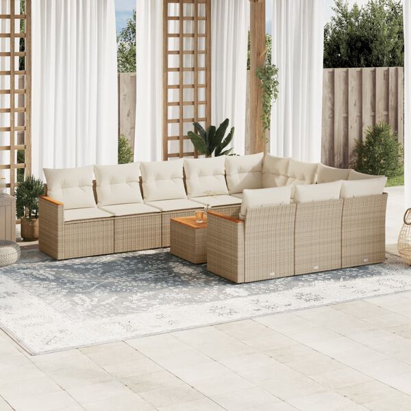 vidaXL Salon de jardin 11 pcs avec coussins beige r&eacute;sine tress&eacute;e