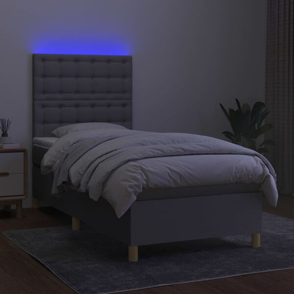 vidaXL Sommier &agrave; lattes de lit et matelas et LED Gris clair 80x200 cm