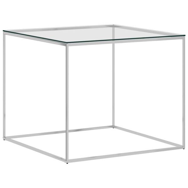 vidaXL Table basse Argenté 50x50x43 cm Acier inoxydable et verre