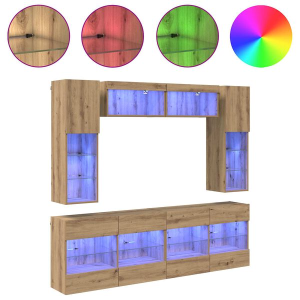 vidaXL Ensemble de meuble TV mural avec LED 6 pcs Ch&ecirc;ne Artisanal