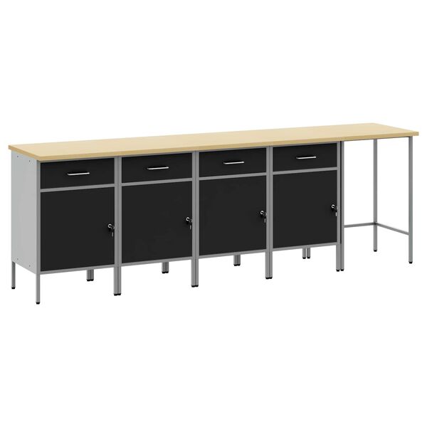 vidaXL Ensemble de placards de travail avec tiroir 5 pcs Noir et gris
