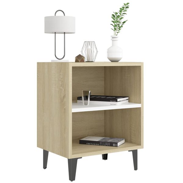 vidaXL Tables de chevet 2 pcs blanc et ch&ecirc;ne sonoma 40x30x50 cm